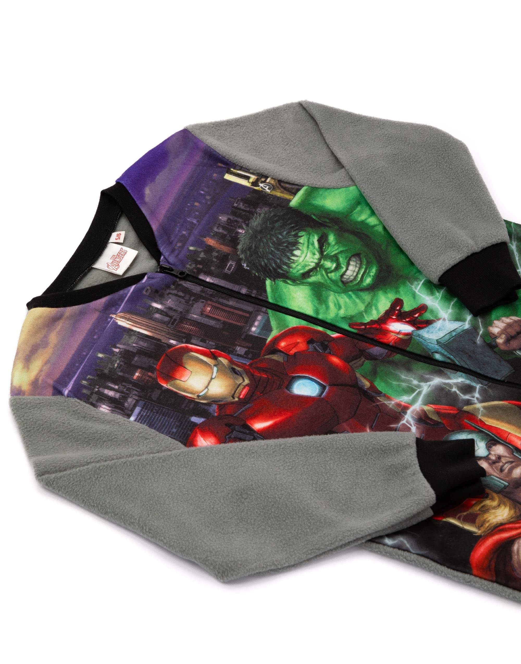 Marvel Avengers Tutina Grigia per Ragazzi | Abbigliamento da casa in Pile Tutto in Uno | Pigiama per Bambini Pigiama Pigiama da Notte | Iron Man Hulk Thor Capitan America | Merce Regalo Accogliente