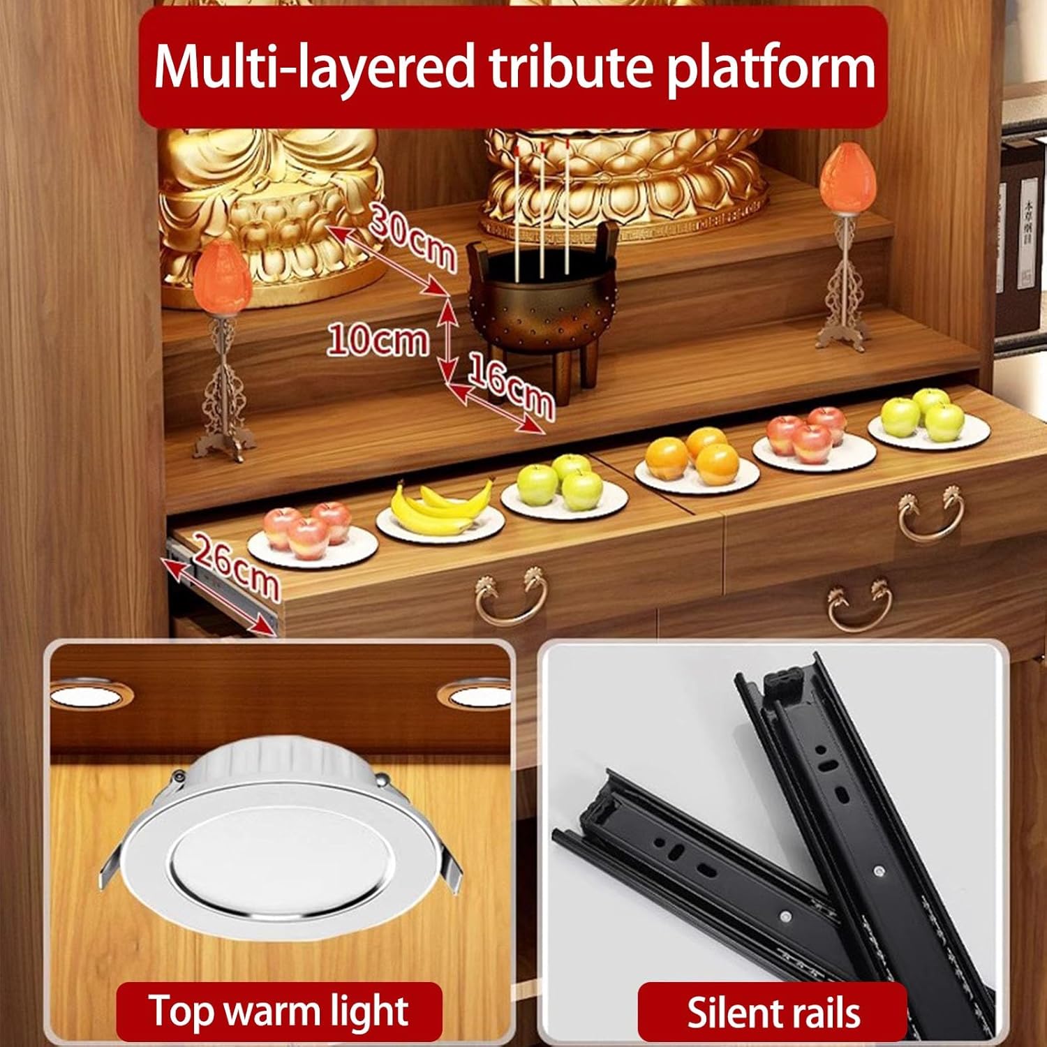 Bamboo Large Shrine Altar Table with Storage, Personal Cabinet Pedestal Offering Table,Meditation Altar Cabinet,Chinese Buddha Niche Tables for Family(90x48x198cm/35.4x18.8x77.9in)