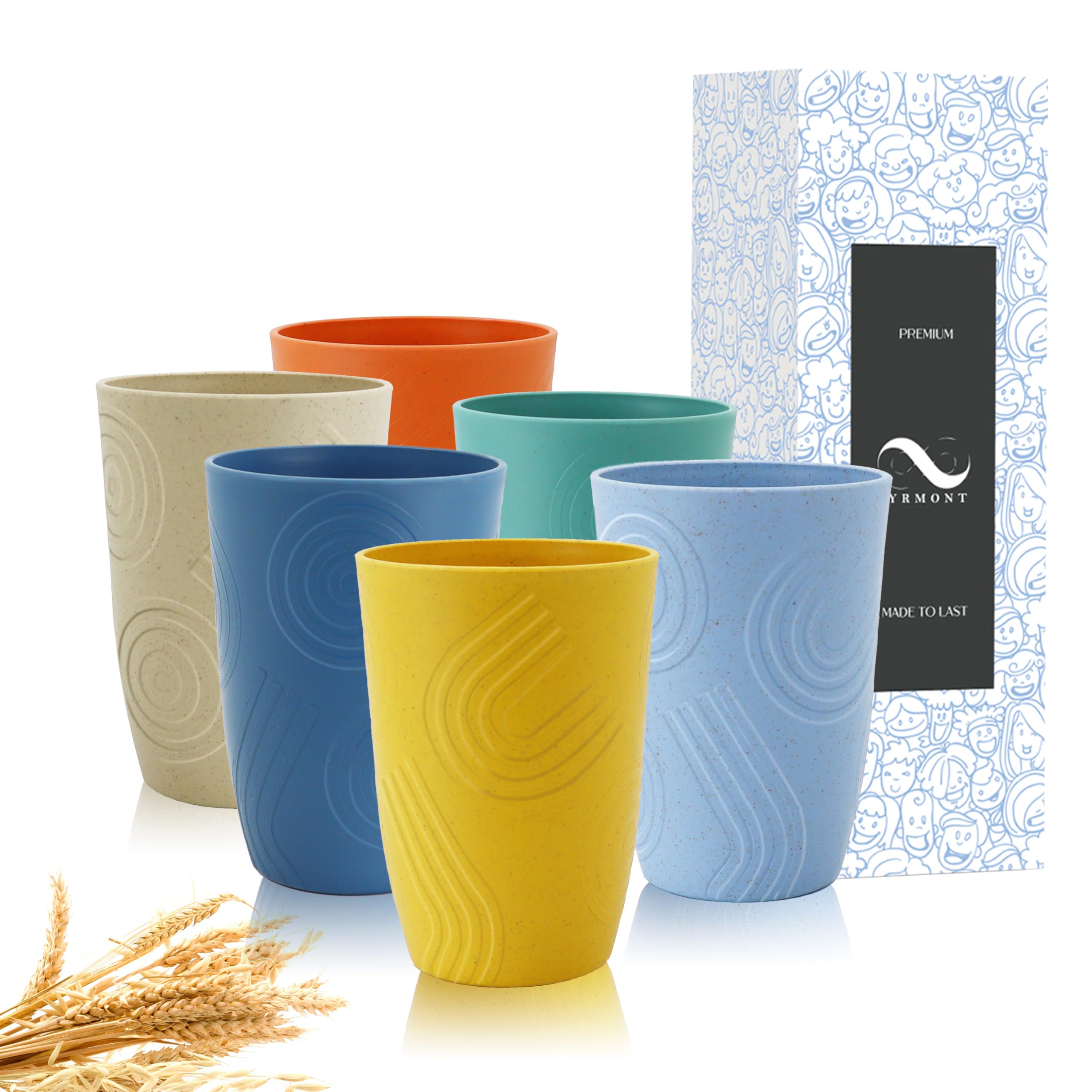 PYRMONT Plastic Cups Reusable 16 OZ Wheat Straw Cups Set of 6 Unbreakable Kids Cups Tumbler Cups for Kitchen Drinking Cups Small Water Cups Dishwasher & Microwave Safe, BPA-Free