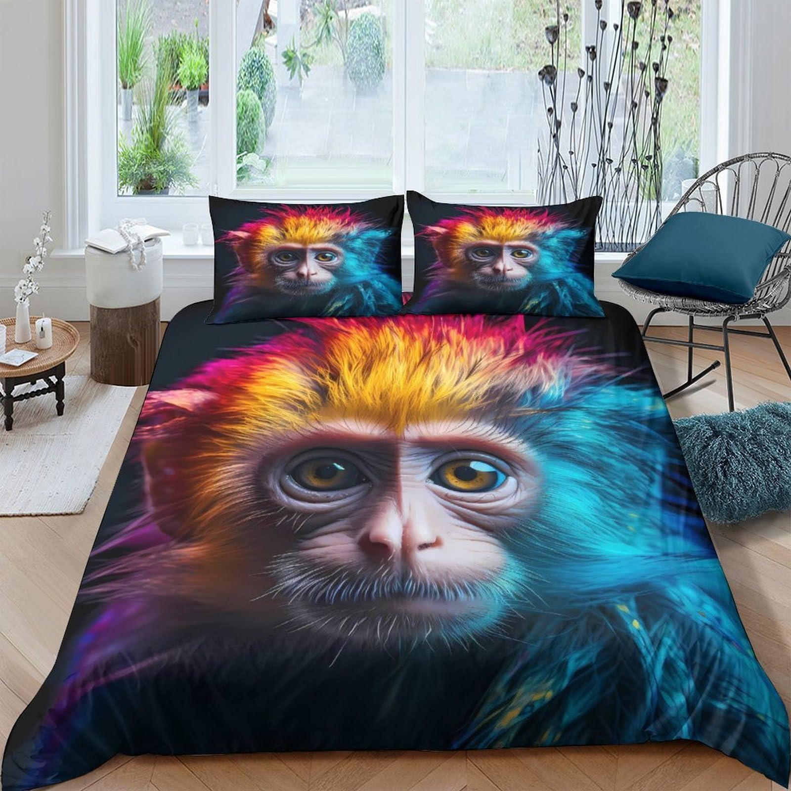 Ctjqhvkz Style-4 3D Printed Colorful Monkey Fitted Sheet Microfiber Soft Breathable Artistic Animal Bed Cover For Bedroom Dorm Decor Single（135X200cm）
