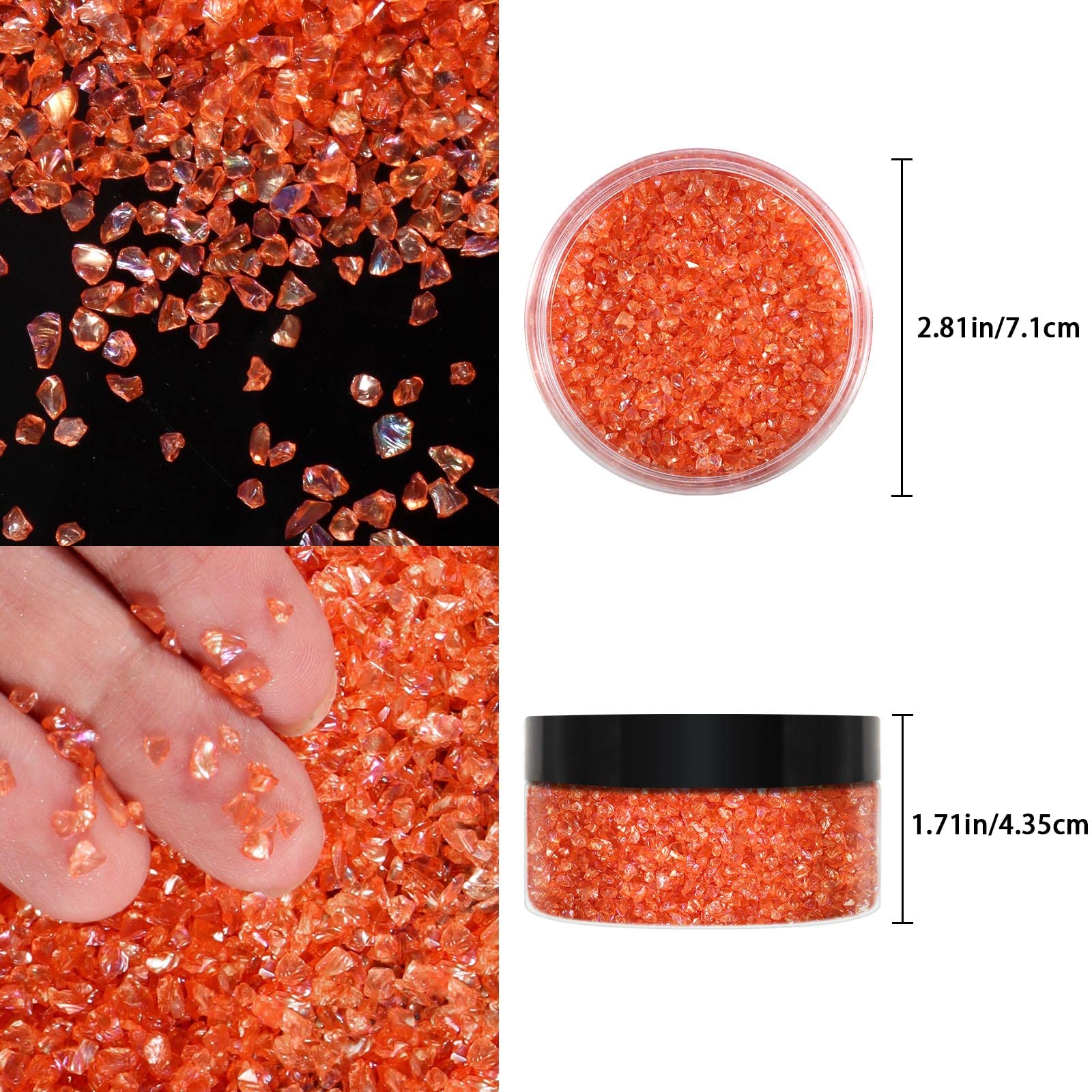 Ceya 5.3oz/ 150g Crushed Irregular Glass Pumpkin Orange Metallic Crystal Chip Broken Glass Chips Glitter 2-4mm Craft Chunky Glitter for Nails Art Epoxy Resin Mold Coasters Ornament Painting Geode - Image 4
