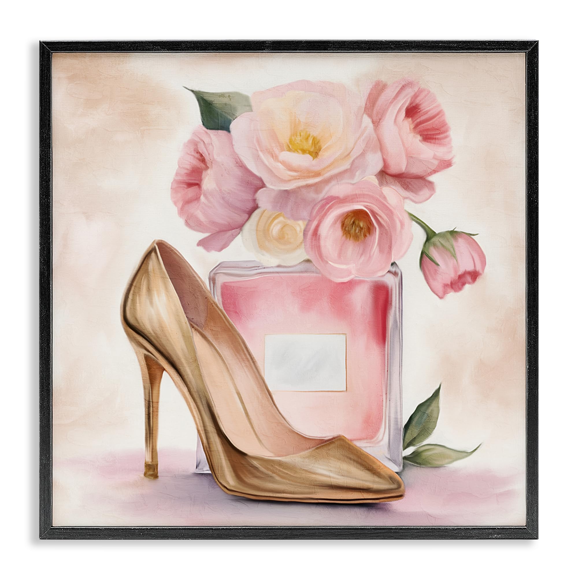 Stupell Industries 'Pink Beauty Heel & Flowers', Framed Giclee Art, Black, 17 x 17 Inches, Easy to Hang and Sturdy, Made in USA, by Kim Allen