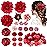 BBTO 21 Pcs Flower Hair Clip Rose Hair Clips Barrettes for Women Flower Accessories Boho Bride Claw Clip Hairpin Brooch Pin Headpiece for Wedding(Red Series)