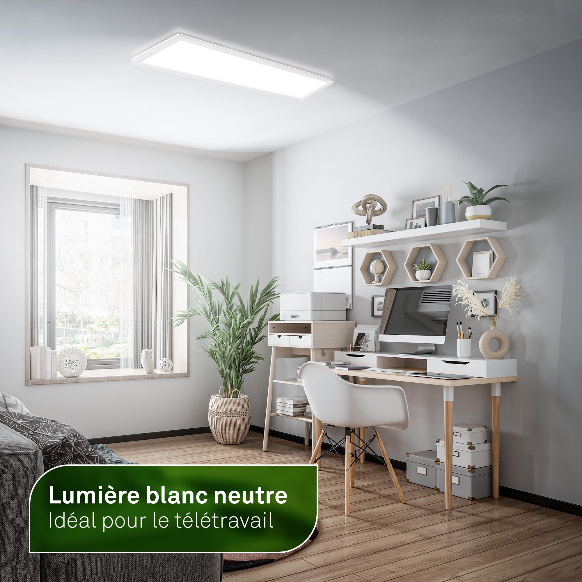 BRILONER - Plafonnier LED 98 cm, CEE A source lumineuse, 22,5W 4800 lm, design extra plat, lumière indirecte, panneau lumineux moderne, éclairage salon, cuisine, chambre, couloir, 98x20x3 cm, blanc