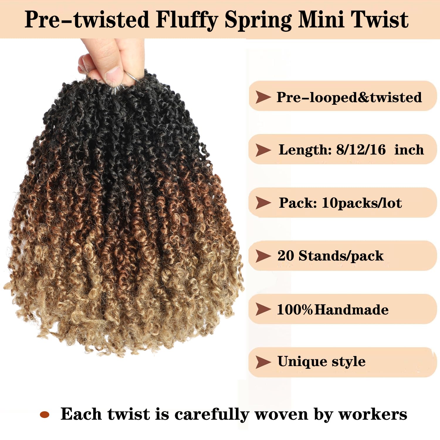 Yanky Twist 10 Packs Senegalese Crochet Braids Pre-Twisted Natural Black 8-Inch OT30/27 (3 Tones Ombre Brown) - Image 2