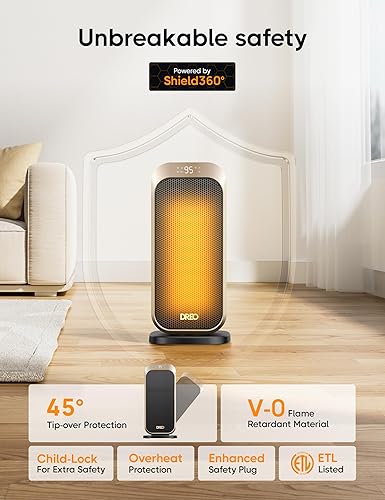Miniatura 5 de Dreo Calentadores de espacio para uso en interiores, calentador portátil con oscilación de 70, calentador eléctrico PTC de 1500 W con termostato,