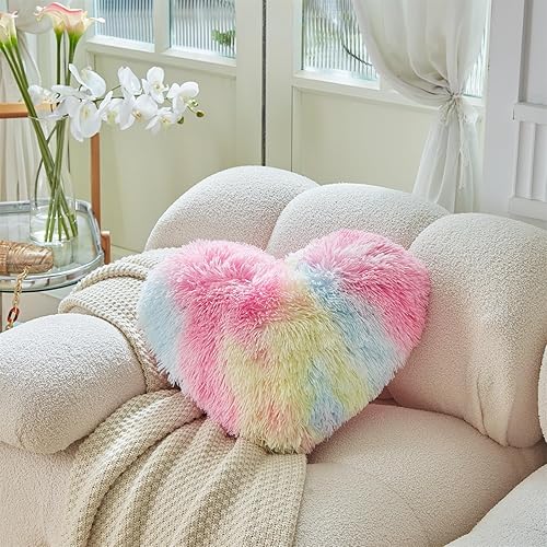 Miniatura 2 de MOOWOO Almohada de corazón esponjosa, almohada de piel sintética, felpa sherpa, cojín suave y bonito, día de San Valentín, día de Acción de Gracias,