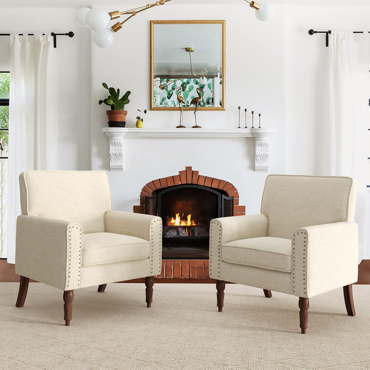 LUE BONA Beige Living Room Chairs, Upholstered Accent