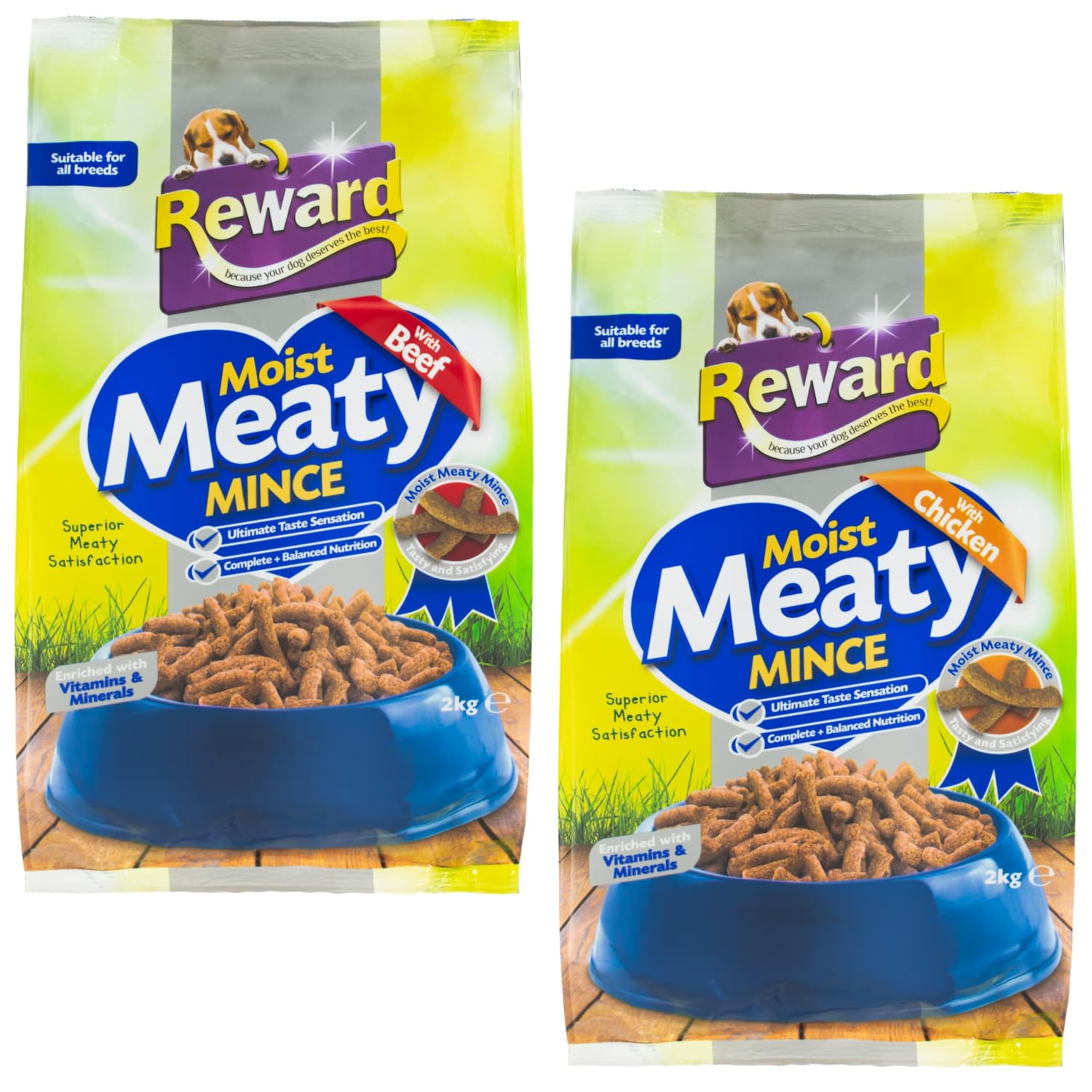 Reward Moist Beef Minced Adult Dog Food 3 x 2kg Each – Complete Balanced Nutrition Nutritious & Delicious Meal for Healthy, Happy Dogs (Pack of 2 Chicken & Beef)
