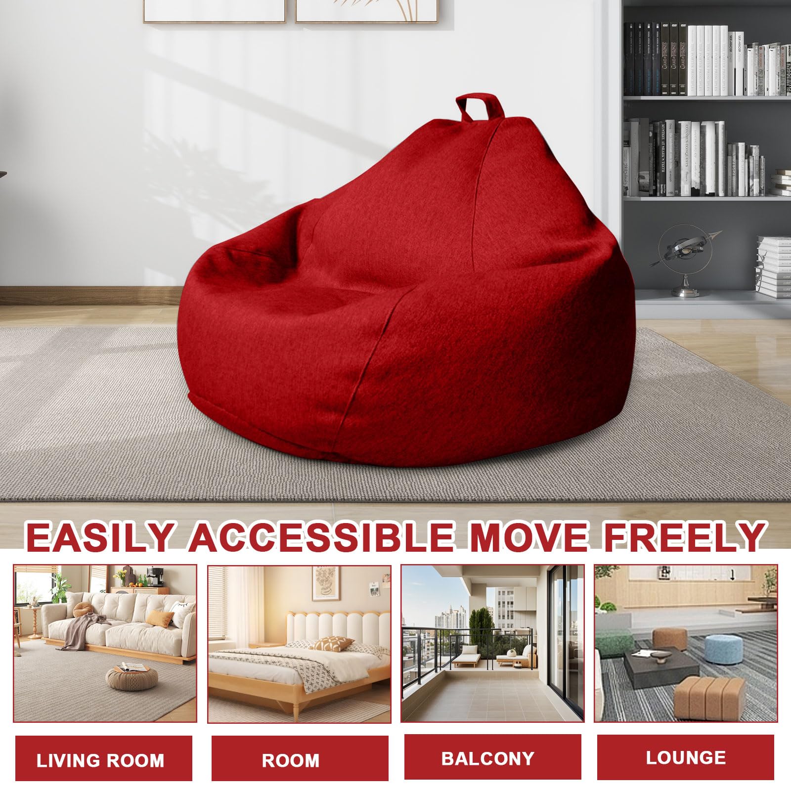 Pouf XL Bean Bag 100 x 120 cm rosso rivestimento esterni con chiusura lampo