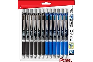 Pentel EnerGel Liquid Gel Pen 1.0mm Black and Blue Ink - Bundle of 12