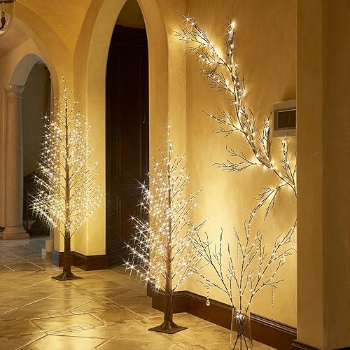 Miniatura 7 de Hairui Guirnalda de luces marrón iluminada de 6 pies, 120 luces LED enchufables, ramita con luces para decoración de mesa de chimenea, chimenea,