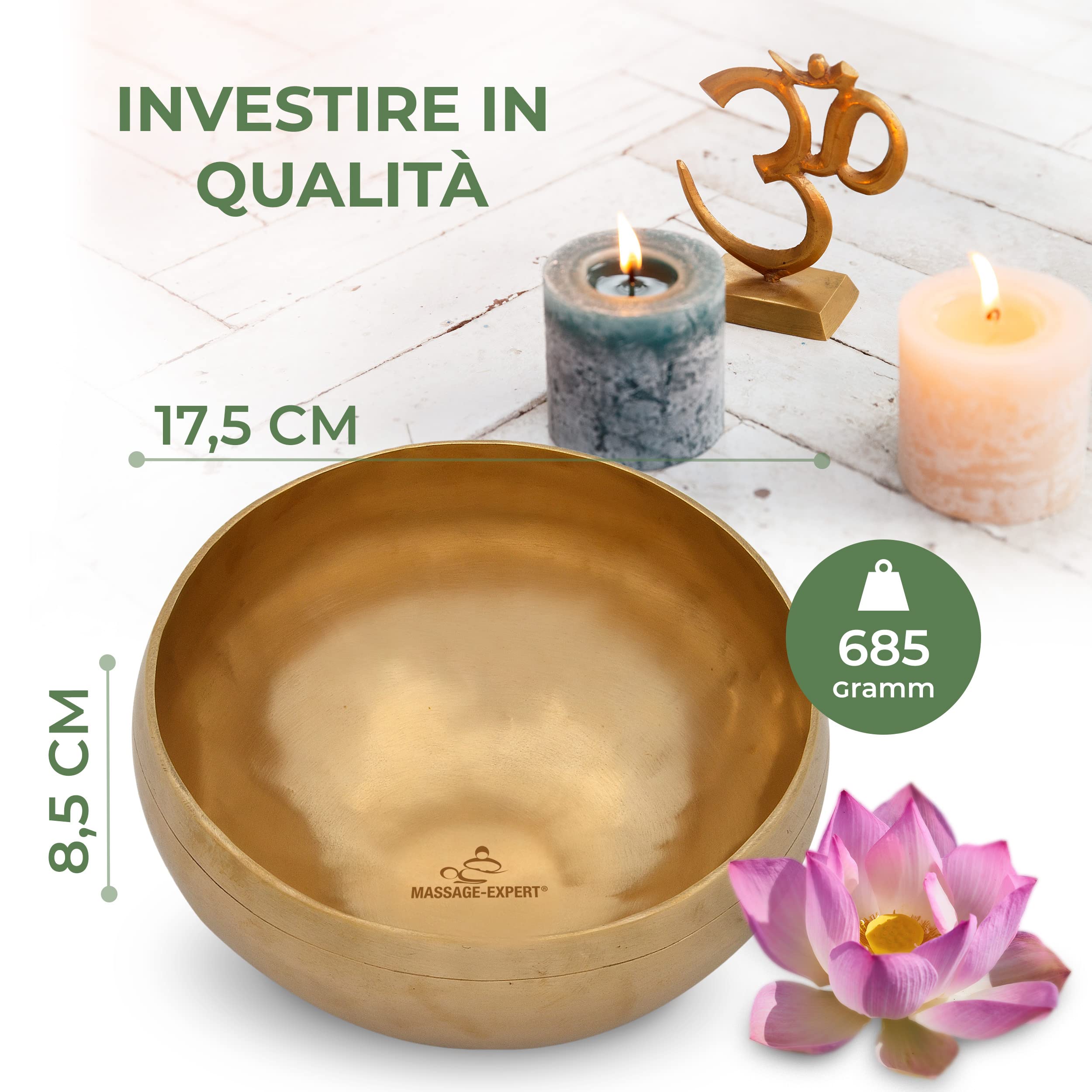 Campana Tibetana Piccola del Cuore, Ø 17,5 cm, 685 gr - Suono piacevolmente acuto per un efficace massaggio sonoro e musicoterapia nell’area della parte superiore del corpo, Qualità eccezionale
