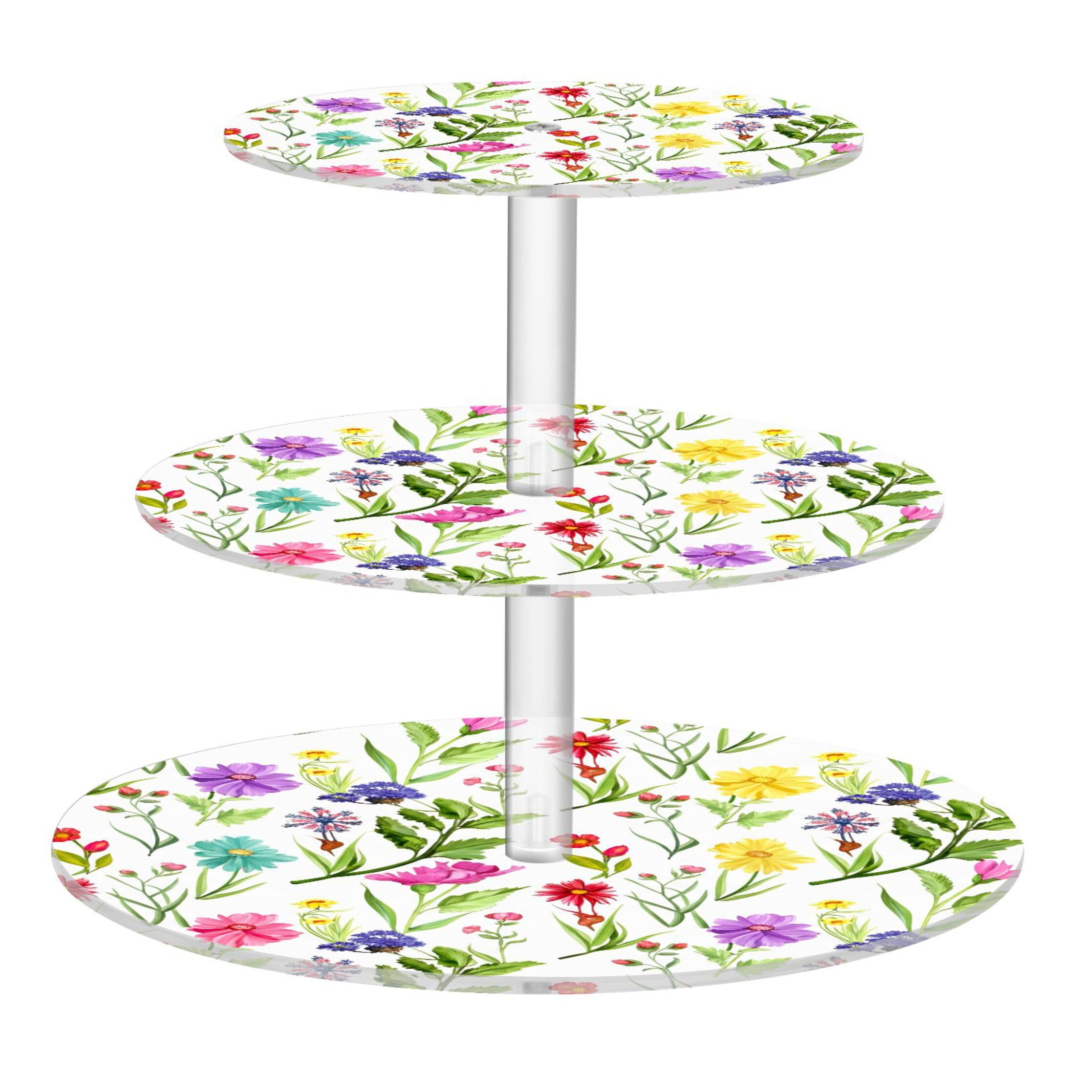 Variety Colorful Flowers Plants 3 Tier Cupcake Stand Tea Party Cup Cake Tower Acrylic Display Tea Party Decor Serving Tray Food Holder Pastel Birthday