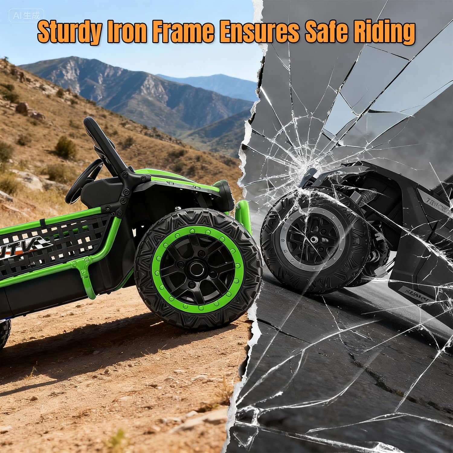 Hikole 2 Seater 24V Ride on Toys for Big Kids, Key Start Electric Truck UTV with Remote Control, XXL 22'' Seat, Power Wheels, Metal Frame/Shock Springs/Rear Storage/Dashboard, Green