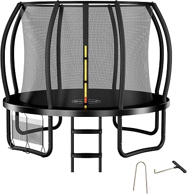 Zelsius Trampolín negro para el exterior | Trampolín para exteriores, trampolín de jardín con red de seguridad, escalera y bolsa para zapatos | Trampolín para deporte y ocio
