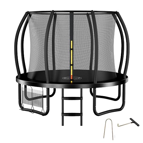Zelsius Trampolin Schwarz Ø 305 cm für den Outdoor-Bereich | Trampolin Outdoor für maximal 150 kg, Gartentrampolin mit Sicherheitsnetz, Leiter und Schuhbeutel | Trampolin für Sport und Freizeit