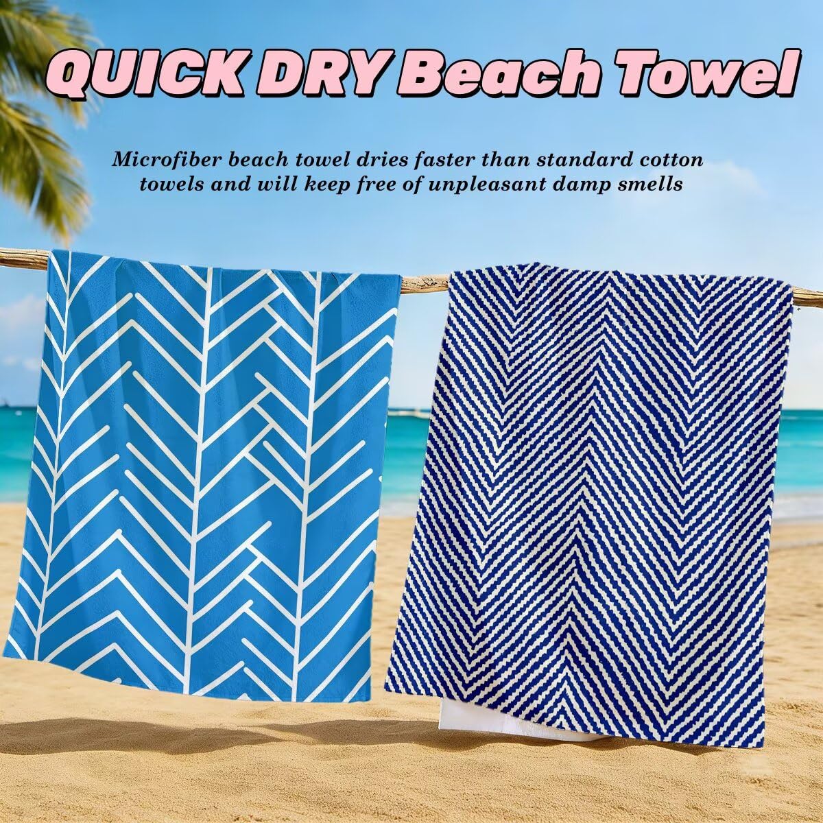 Toalla Playa 80x160 cm, Toalla Gimnasio Microfibra Secado Rapido, Juego de 2 Antiarena Toallas de Playa, Ligera Compacta Toallas Microfibra Grande para Viaje, Regalo Hombre Regalo Mujer (Azul) -3825