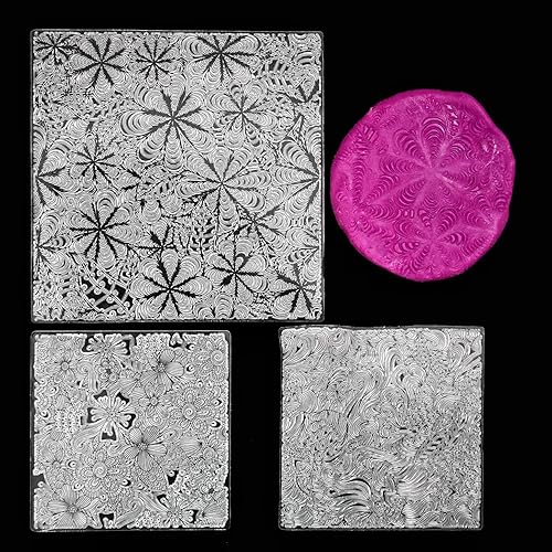 Hojas de sello de textura de silicona prémium para joyas de arcilla polimérica y aretes de arcilla, juego de 3 patrones florales y únicos, fácil de