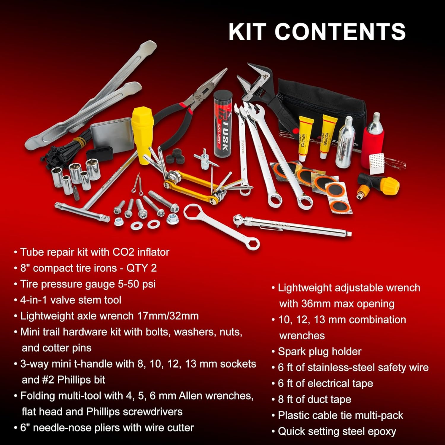 Tusk Compact Motorcycle Essentials Trail Saver Tool Kit (Axle Wrench 17mm/32mm)