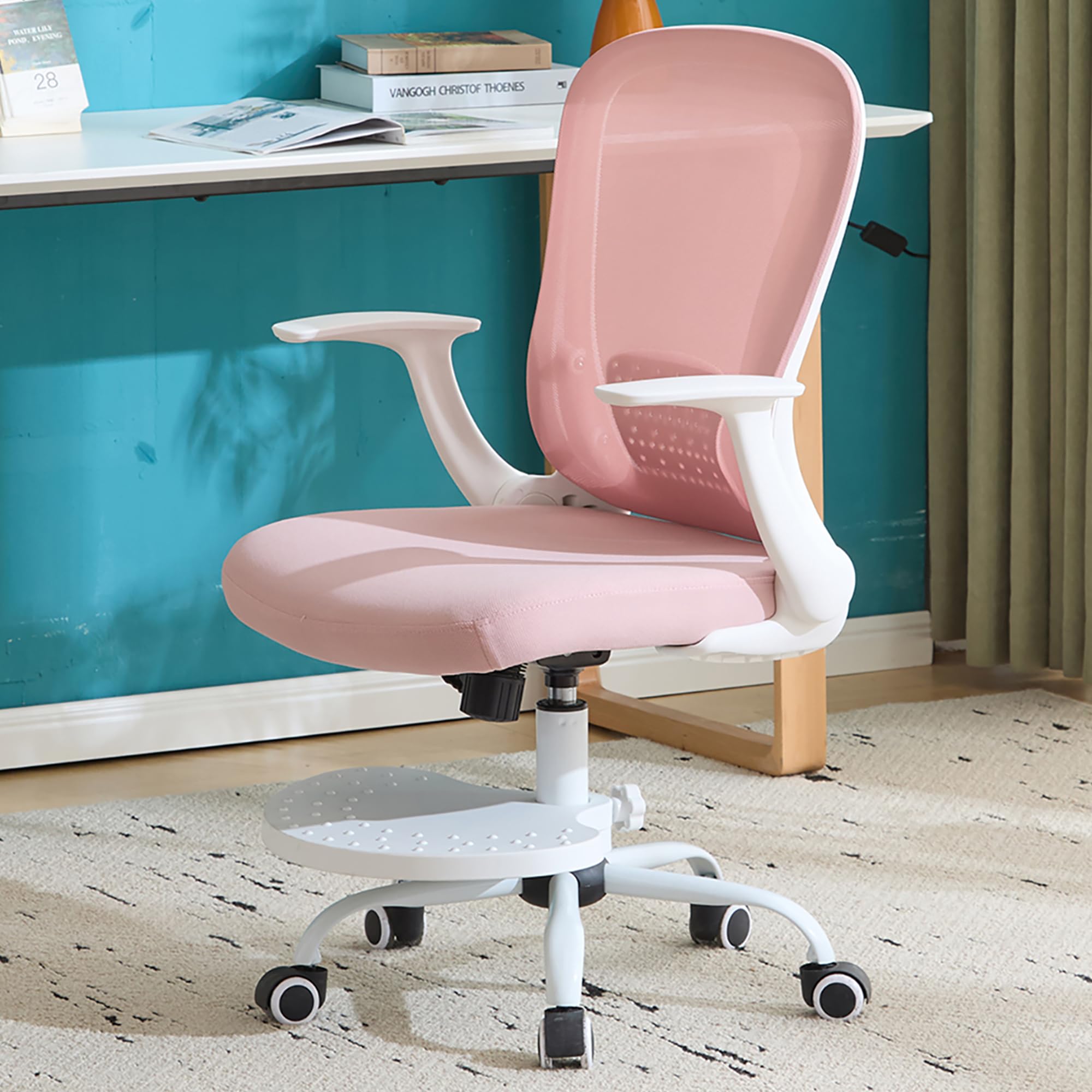 Kids Ergonomic Study Chair – Adjustable Armrest, Footrest, Mesh Back, 360 Swivel – For Ages 5-13, Grey