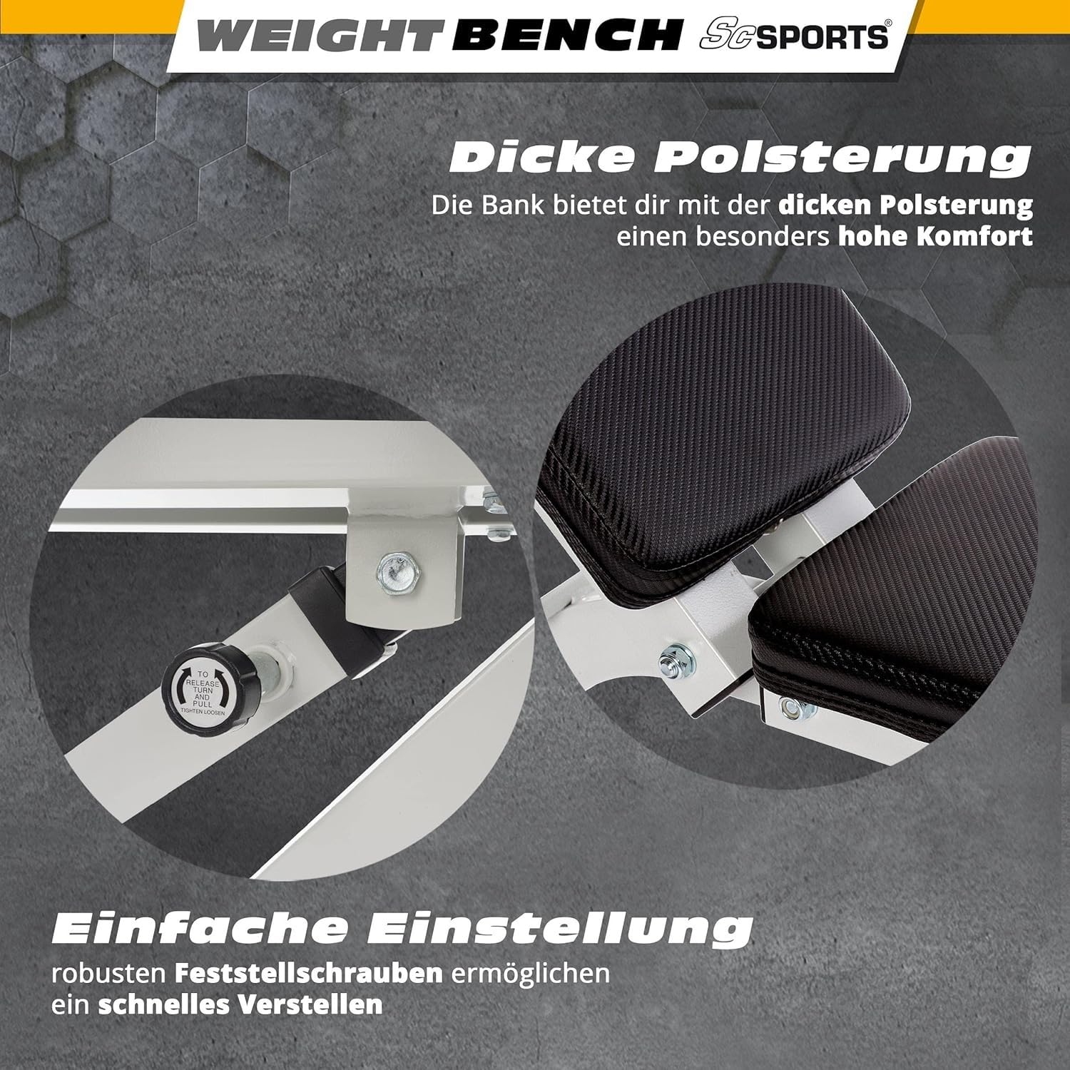 ScSPORTS® Banc de Musculation Réglable - Siège et Dossier Flexibles, Multifonctionnel, Acier, Charge Max 200 kg - Banc de Fitness, Exercice à Domicile