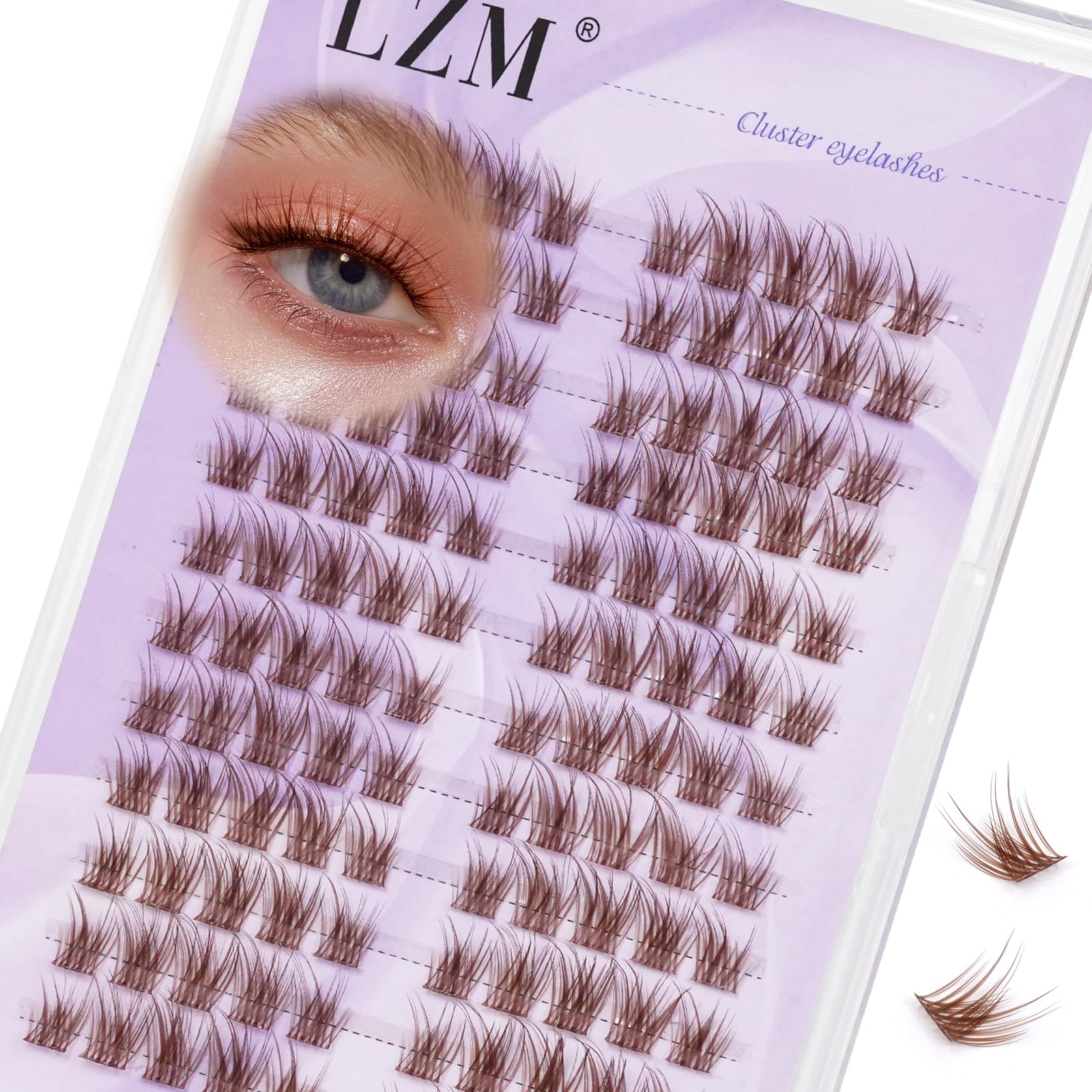 LZM Brown Cluster Lashes 8-13mm Natural Individual Eyelashes C Curl Thin Clear Band Brown Lashes Individual Cluster Eyelash (BR-C)