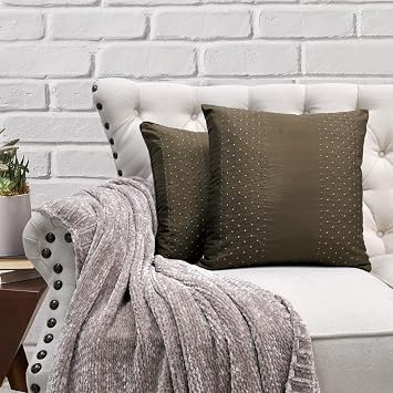 Home Soft Things Embroidery Dots Pillow Cover Set of 2 Soft Slub Silk Stylish Unique Pillowcase for Couch Bed Sofa Farmhouse Decor, 17 x 17, Coffee