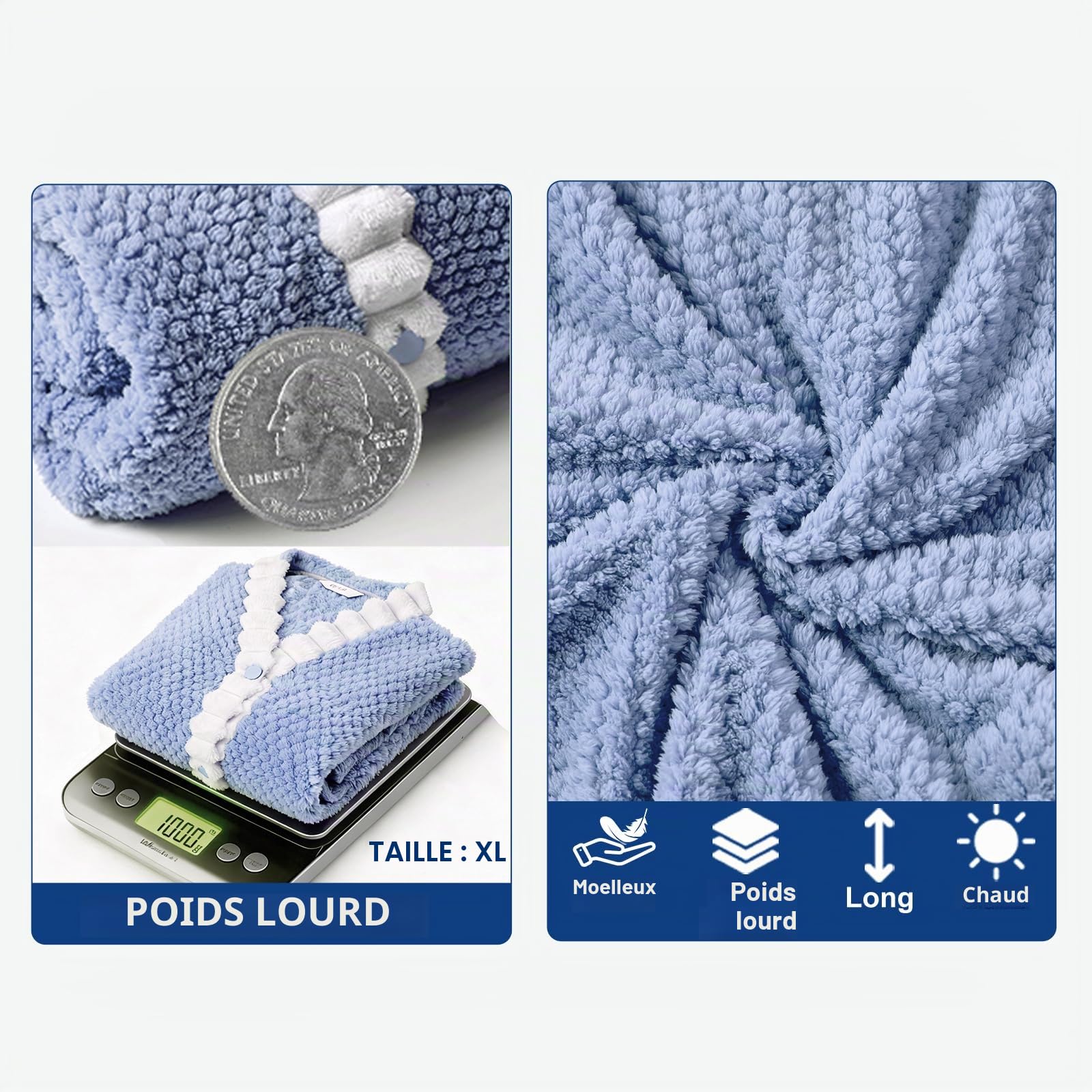 RONGTAI Robe kimono longue en polaire pelucheuse avec poches pour femme, robes de nuit boutonnées, tailles S à XXL