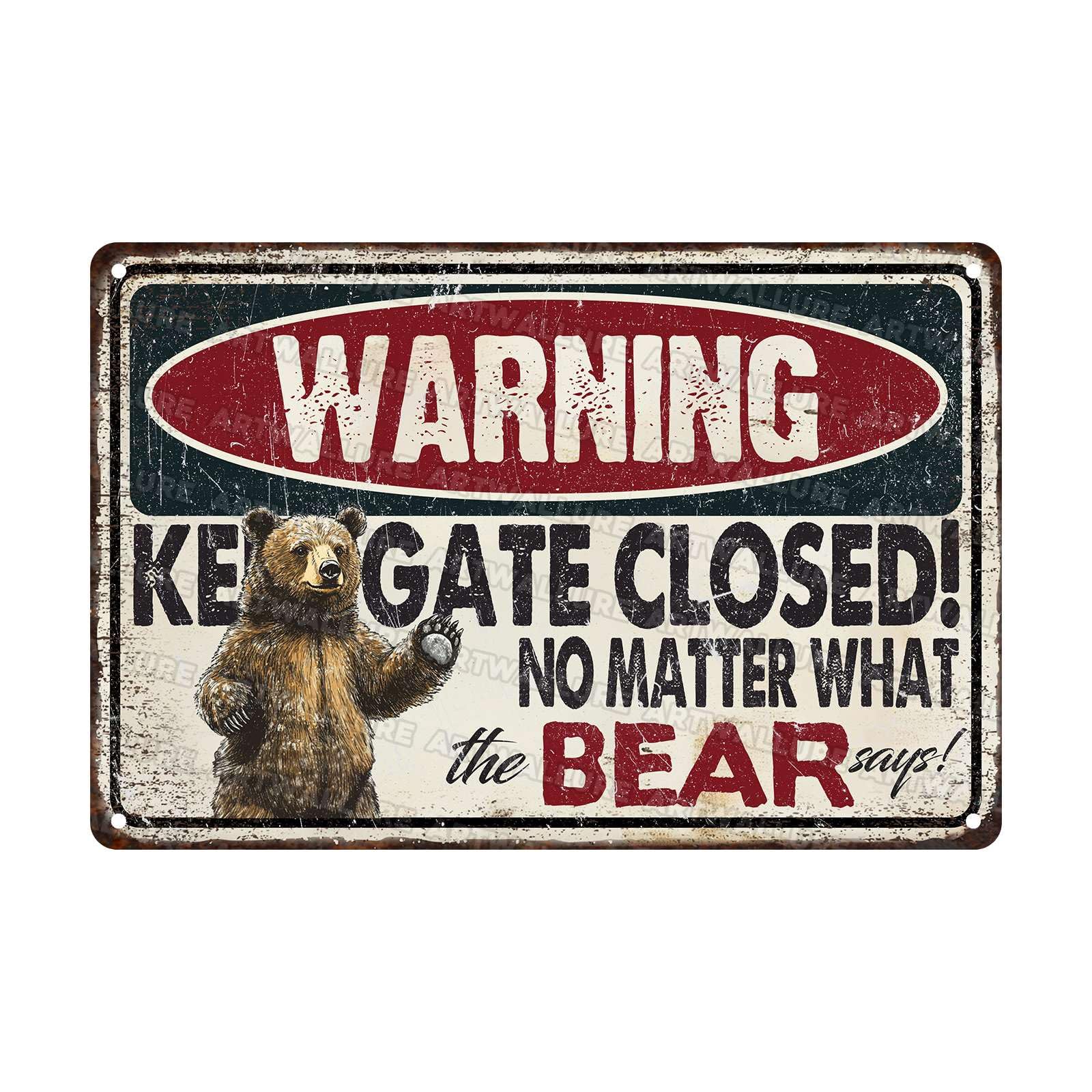 Bear Says Warning Vintage Sign Funny No Trespassing Metal Sign Farmhouse Decoration and Bear Farm Warning Signage for Poultry Owners 8x12Inch