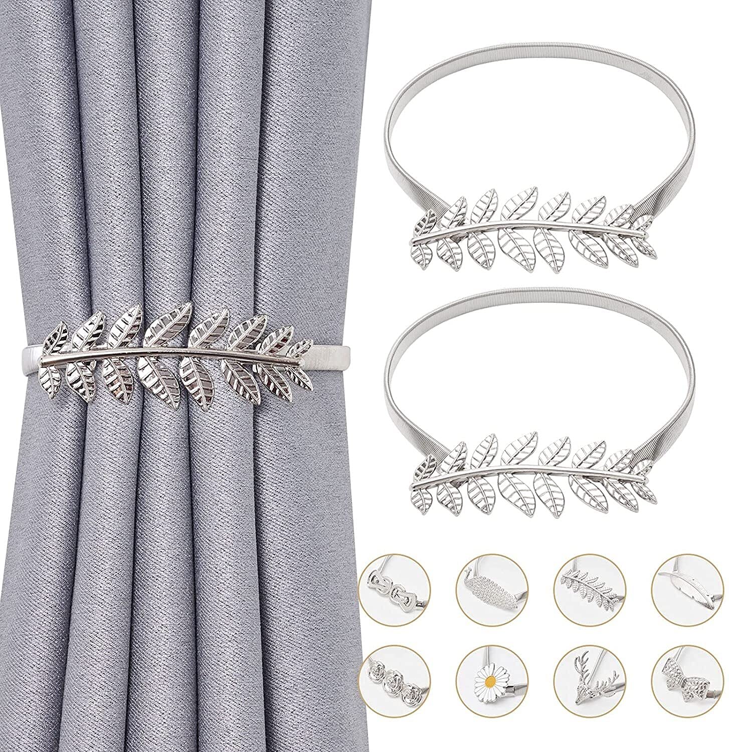 Anneau de rideau Lot de 2 embrasses de rideau en corde à ressort Embrasses de drapé en alliage décoratif pratique Embrasses de rideau de style simple moderne pour accessoires de rideaux fins (feuill