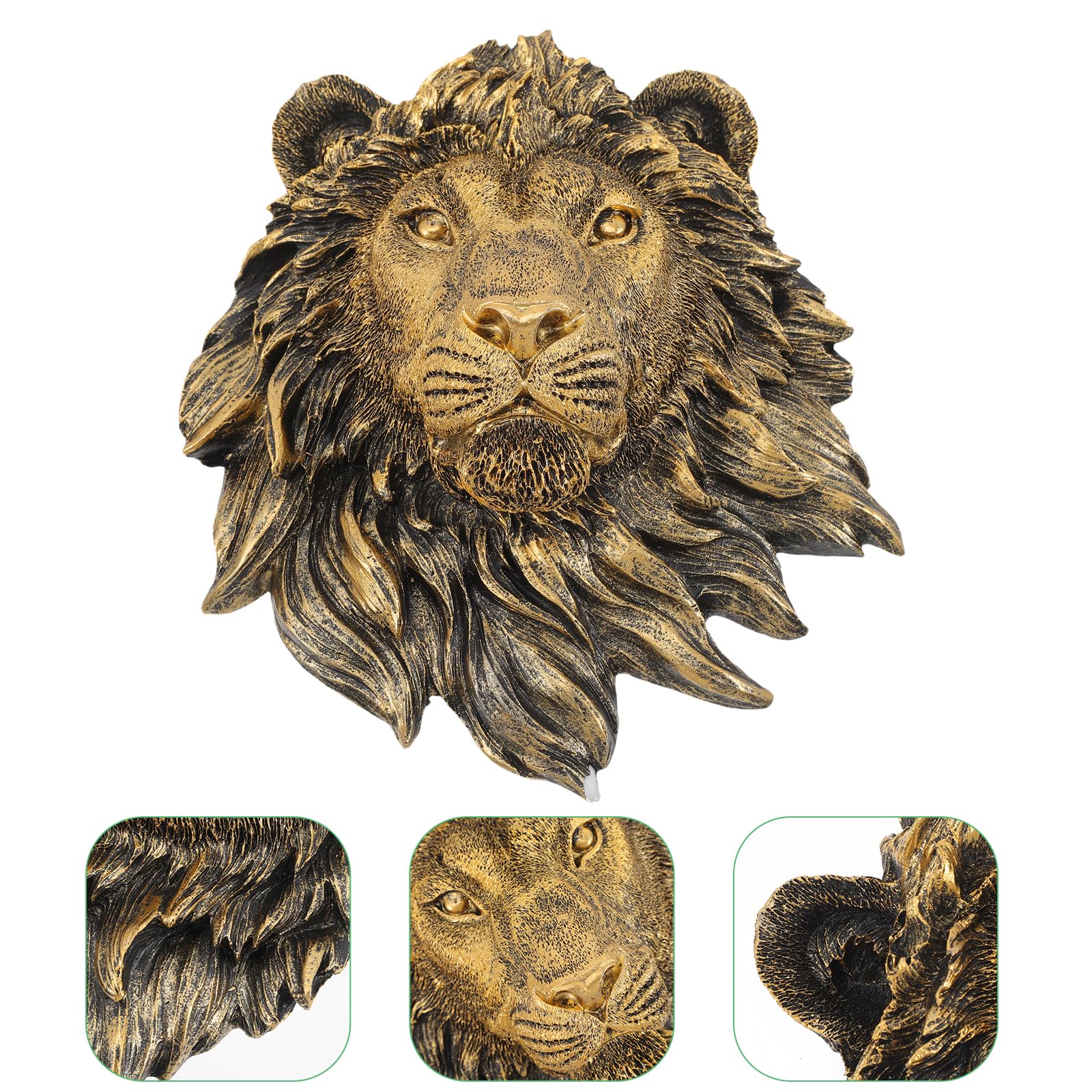 Decoración de pared ligera con cabeza de león, escultura de resina para colgar en la pared, estuado de animal, bronce, adorno para el hogar, decoración de bestias falsas para placa de granja 3