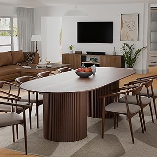 Casaphoria 86" Oval Dining Table, Modern Wood Kitchen Table with Cone Shaped Polygonal Base for Living Room & Dining Room, Easy Assembly Farmhouse Furniture for 6-8, Walnut