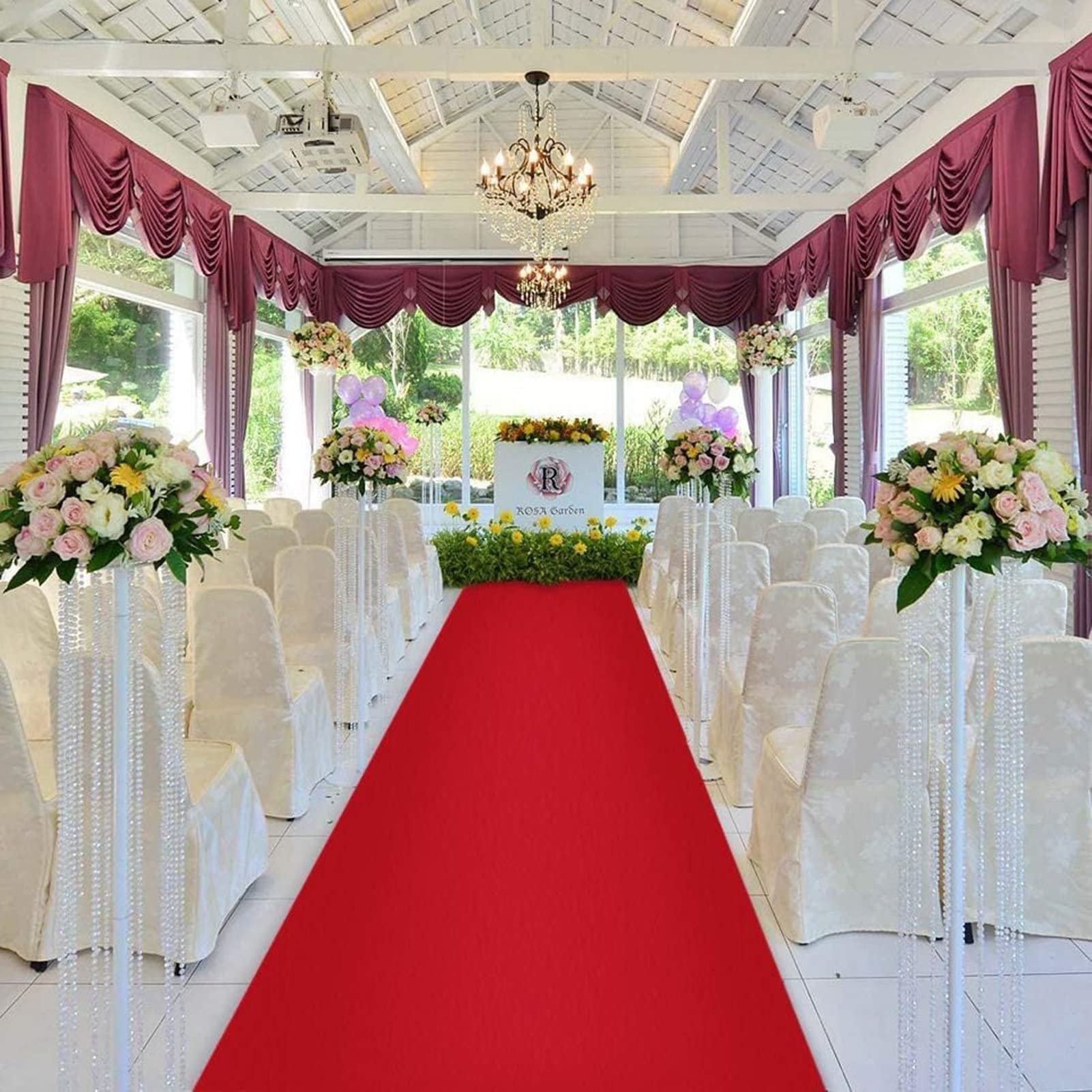 10m 20m 30m Corridore del di Nozze Tappeto Rosso Passerella Tappeto Corridore di Passerella in Poliestere 2mm di Spessore per Matrimoni all'aperto per Interni Festa di Apertura Evento Celebrativo ( Si