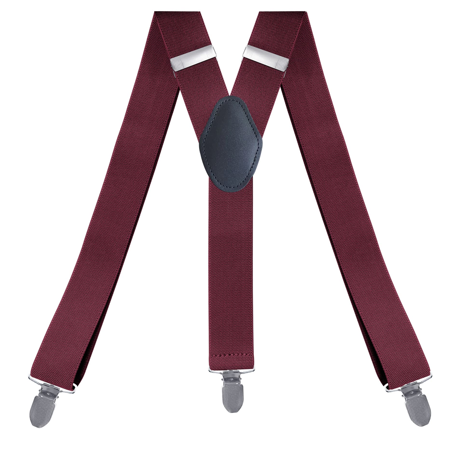 WannGe Mens Suspenders Adjustable Elastic - Heavy Duty 1.4 Inch Wide Y Shape 3 Strong Clips Suspender Braces - Burgundy