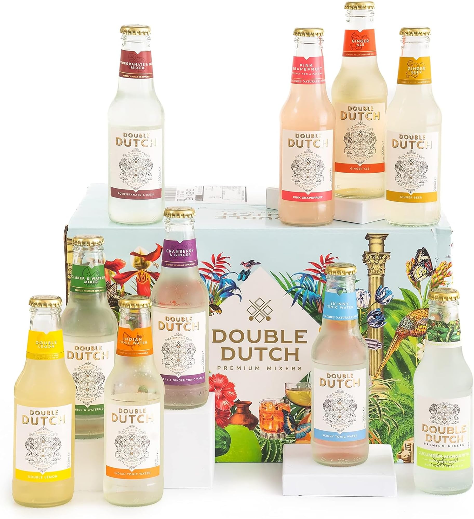 Double DutchVariety Box – 10 x 200ml Premium Mixers | Low Calorie, Vegan-Friendly Tonic Waters for Gin, Vodka, Tequila & Cocktails | Includes Selection of World-Class Soft Drinks & Flavoured Mixers