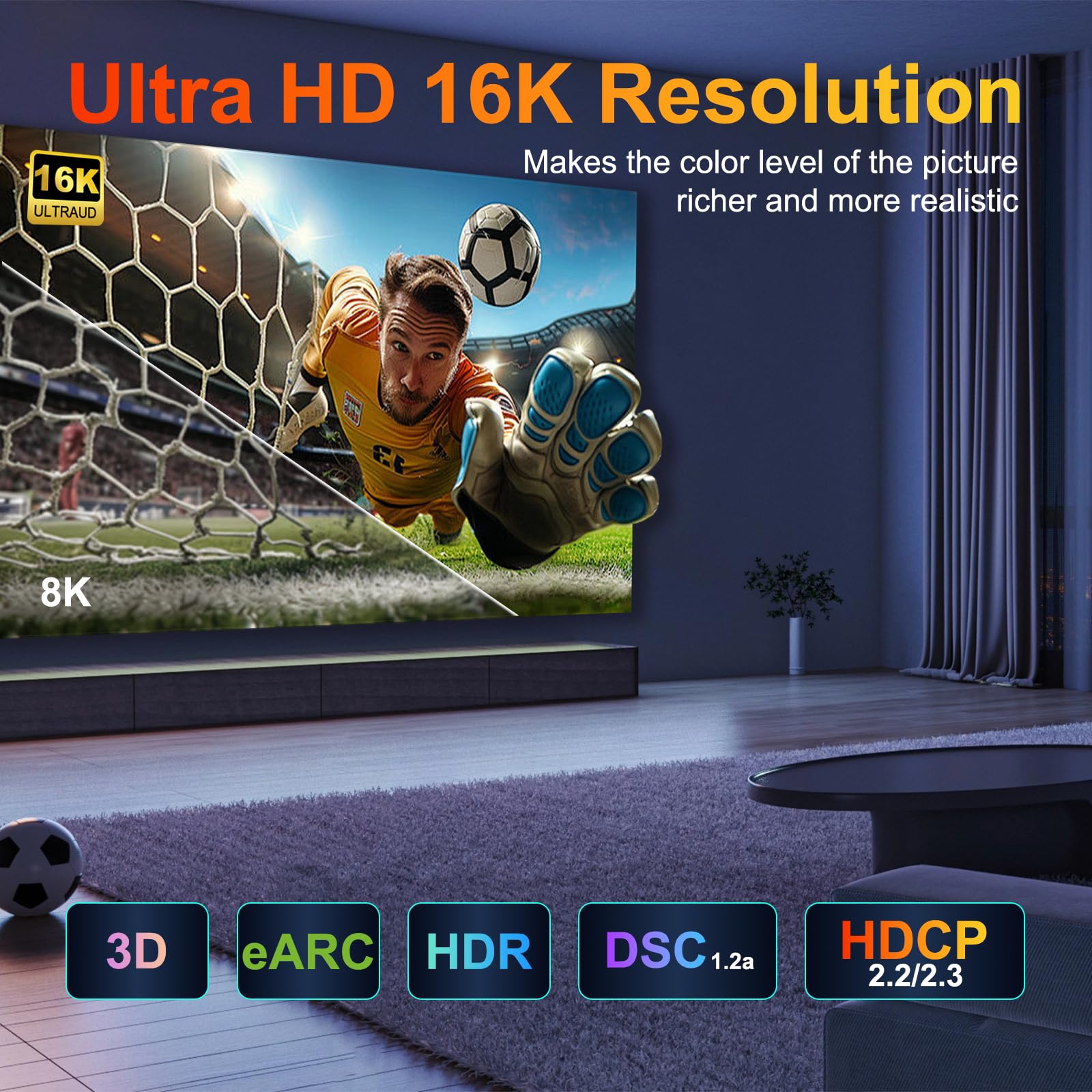 Cavo HDMI 2.2 da 16 K, 96 Gbps, in nylon intrecciato ad altissima velocità con Ethernet, supporta 16K a 60Hz, 8K a 120Hz, 4K a 144Hz, eARC, VRR, HDR10, compatibile con PS5, Xbox, PC, TV, Blu-ray, Home