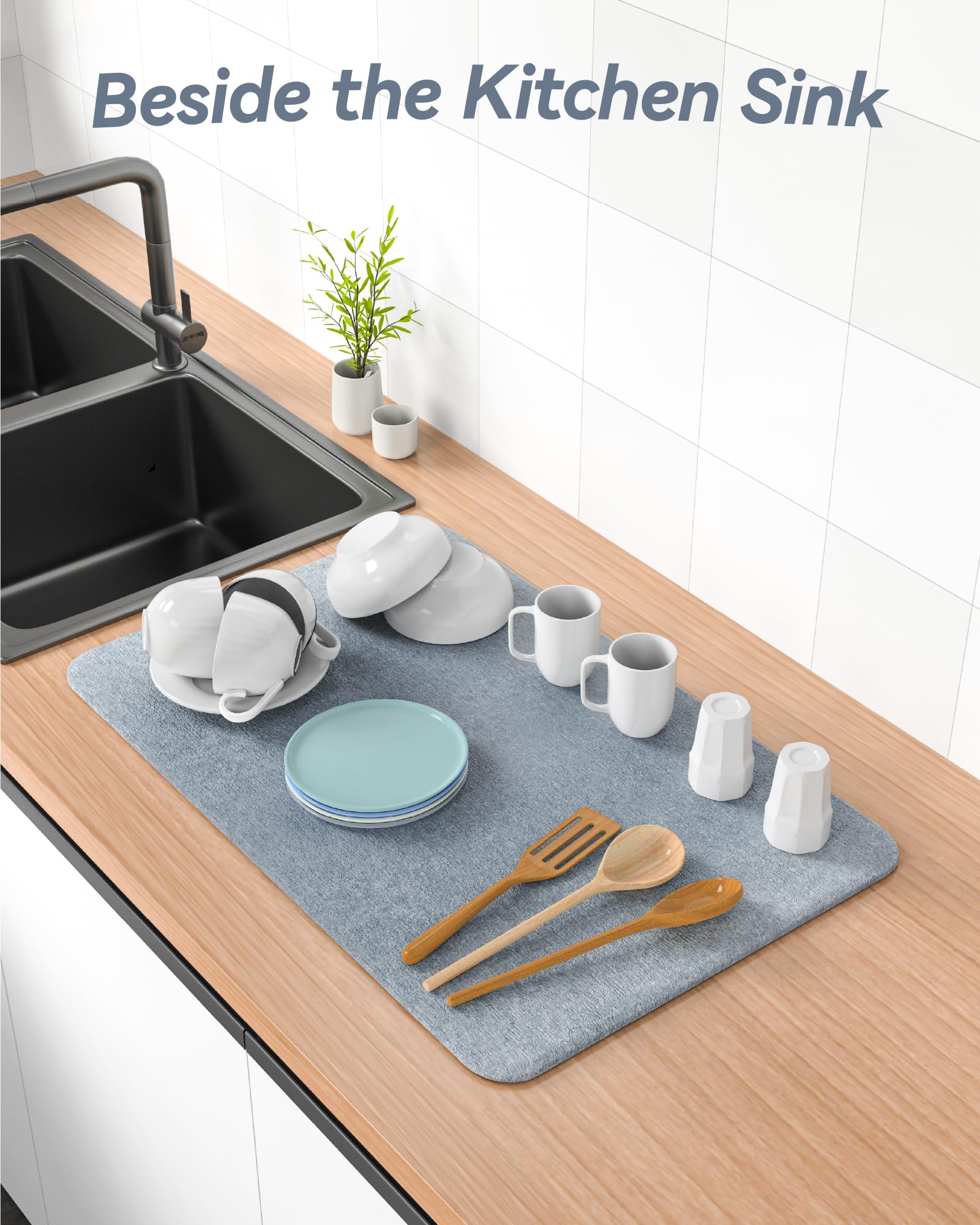 iHomara Diatomaceous Earth - Tappetino da bagno in pietra ad asciugatura rapida, 60 x 39 x 0,9 cm, antiscivolo, assorbente, per bagno, casa e cucine