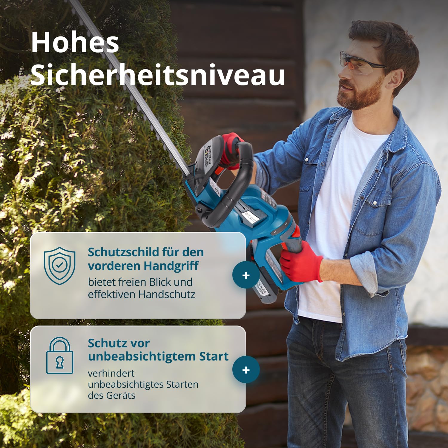 Akku-Heckenschere KS HT-20V, Nennspannung 20 V, Leerlaufgeschwindigkeit 1550 Hübe pro Minute, Schnittlänge 22” (55 cm), Maximaler Schnittdurchmesser 16 mm