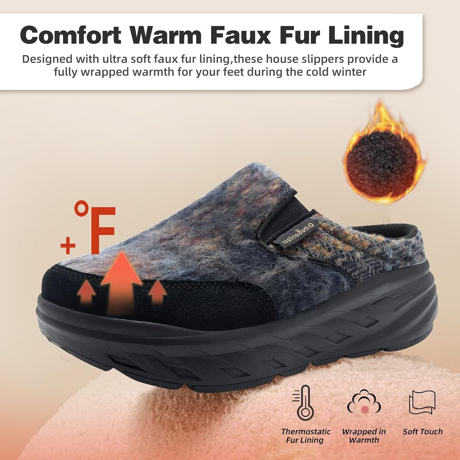 Women's Orthopedic Diabetic Wide Slippers: Comfortable Arch Support Plantar Fasciitis House Slip On Loafers, Casual Flat Feet Winter Warm Walking Shoes for Foot and Heel Pain Relief - Image 4