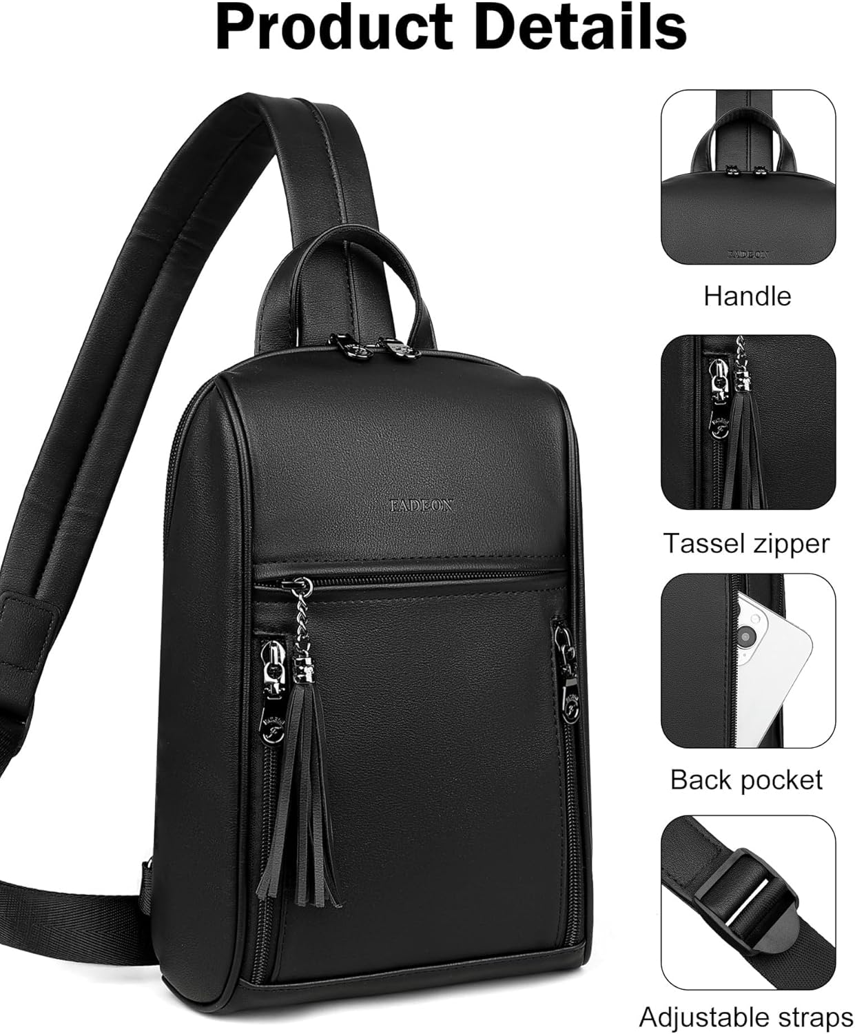 FADEON Sling Bag for Women, Crossbody Backpack with Tassels, Designer Leather Shoulder Chest Bags for Travel - Image 3