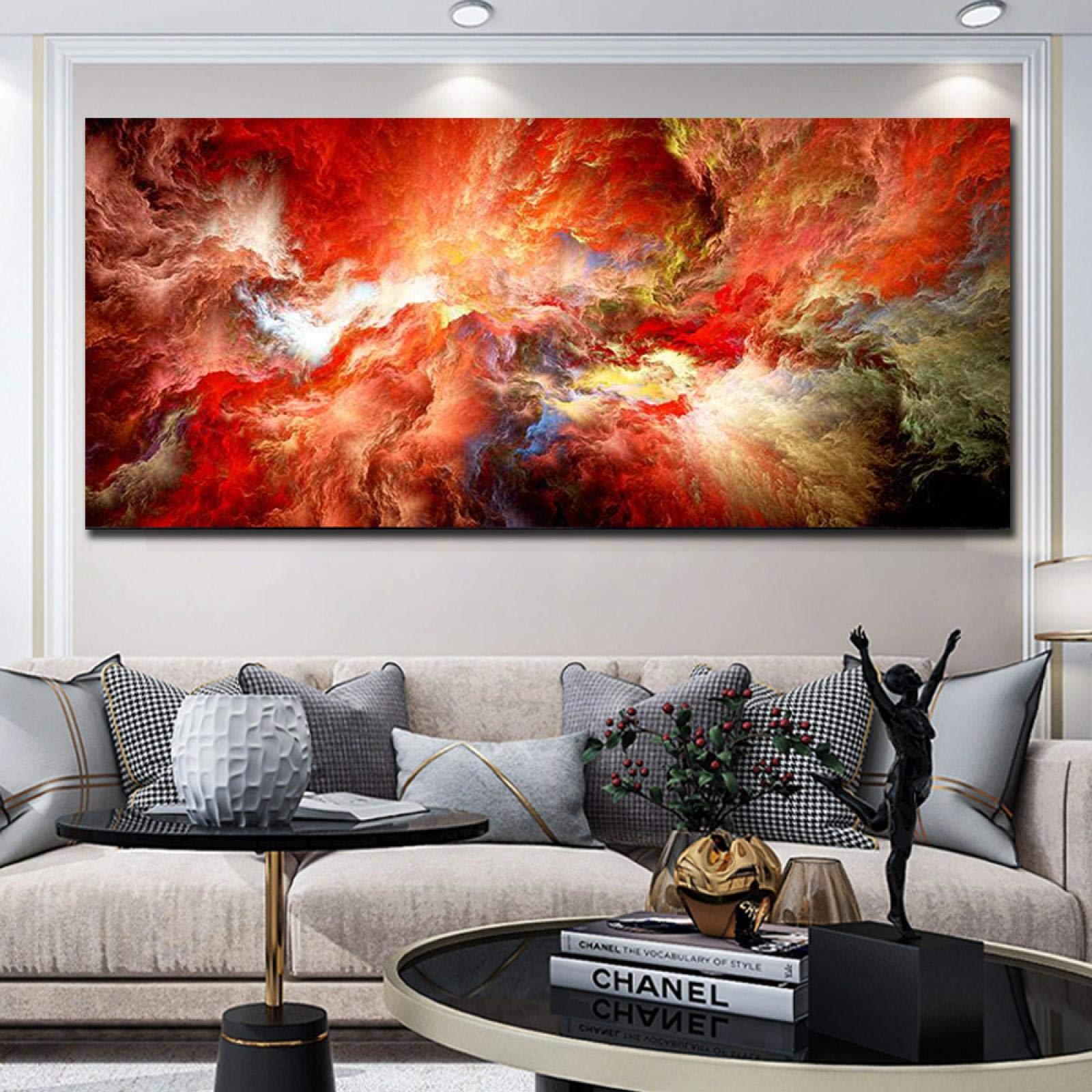 Amazon.co.jp: オレンジ色の白い絵画の雲の抽象は、リビングルームの