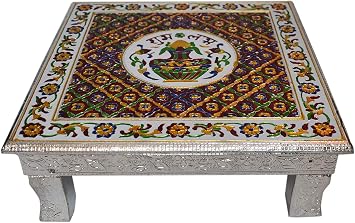 Puja Bajot Wooden Small Chowki Table Sub Lab Chaurang - 15"