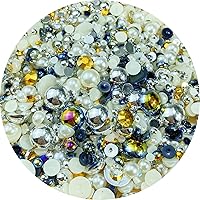 Vista 1 de Cuentas de resina con diamantes de imitación, mitad redonda, cuentas de perlas planas de 30 g, cuentas de media perla con diamantes de imitación