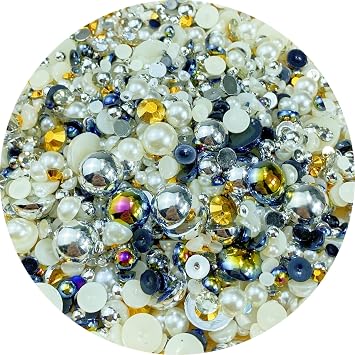 Mix Resin Rhinestones Half Round Pearls,30g Flatback Rhinestones Half Pearl Beads for Crafts Multi Size 3mm-10mm Half Pearl Rhinestone for Bottles,Nail Art,Shoes Beige Silver Black Series