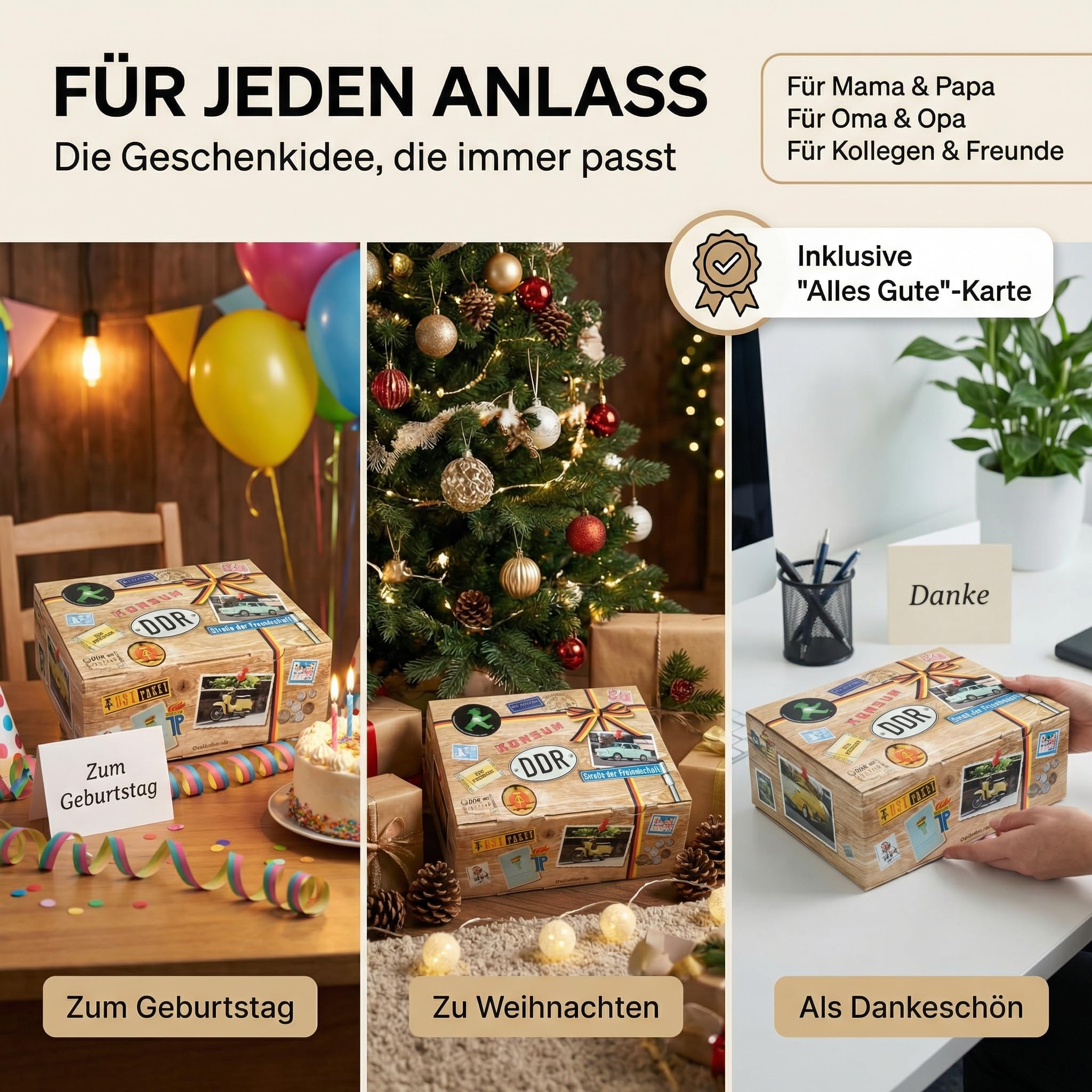 DDR Geschenkbox für Männer - Ost Waren mit Schulküche und Spezialitäten inkl. Kochbuch