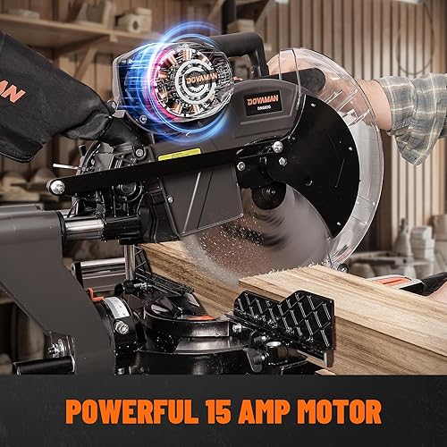 Miniatura 6 de DOVAMAN Sierra ingletadora de doble bisel de 12 pulgadas, sierra ingletadora deslizante compuesta, funcionamiento ambidiestro, 3800RPM, capacidad de
