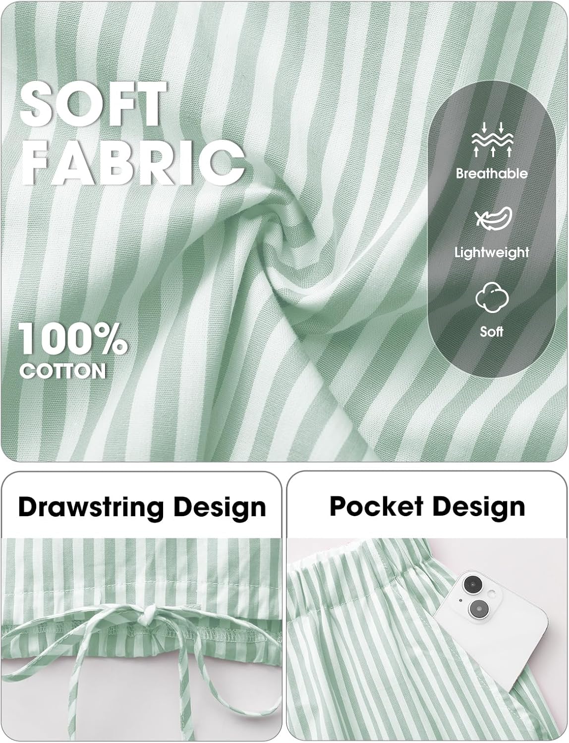 EXLURA Womens 100% Cotton 2 Piece Outfits Stripe Drawstring Crop Tank Tops Wide Leg Pant Sets Faux Linen Summer Cruise Beach - Image 6