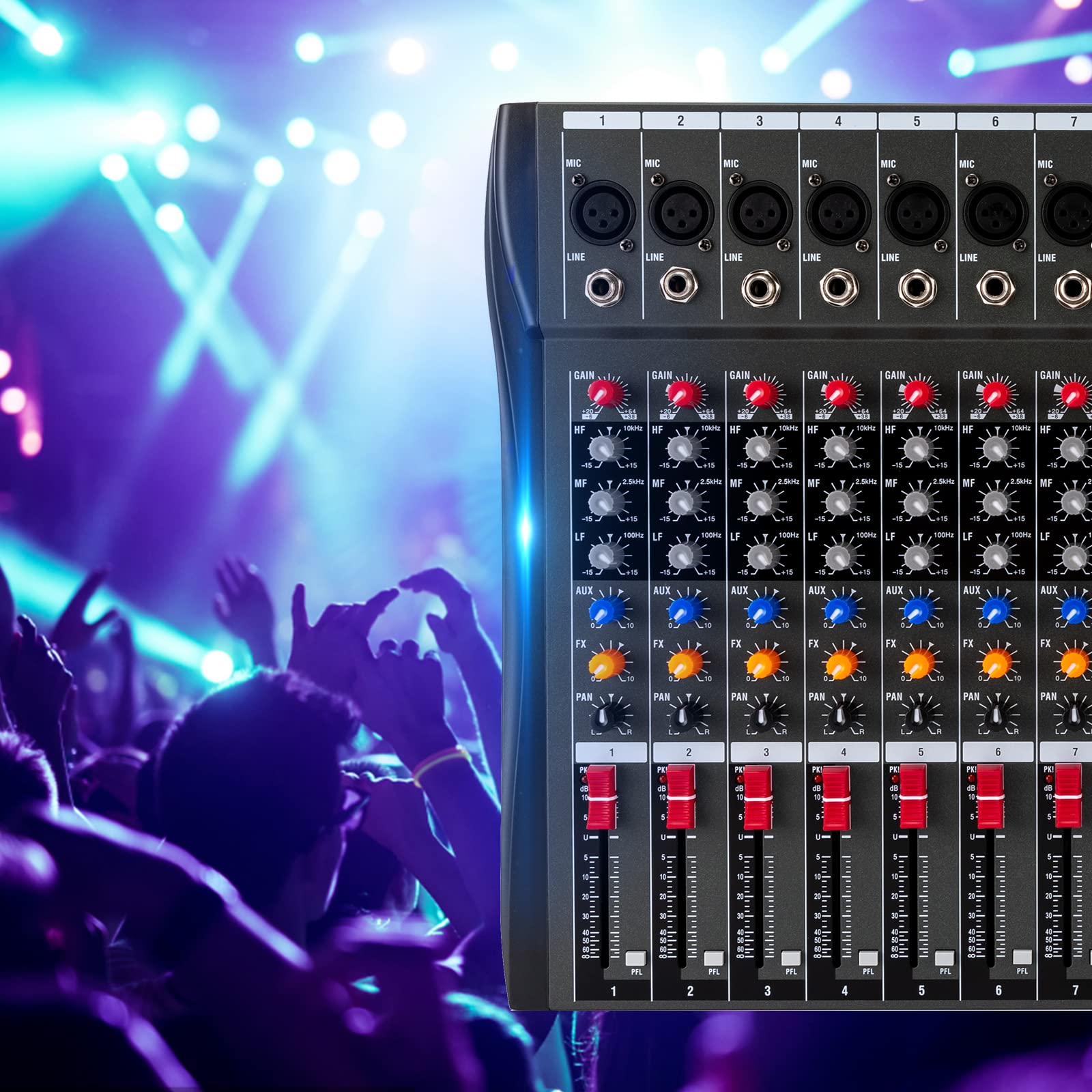 Mezclador de audio profesional de 12 canales, consola estéreo USB Bluetooth, pantalla LCD para grabación, DJ, escenario, karaoke, transmisión en vivo, 48 V Phantom Power