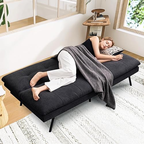 Miniatura 7 de Hcore Sofá cama futón, futón sin brazos, sofá cama pequeño de poliéster con respaldo dividido de espuma viscoelástica, sofá cama para espacios